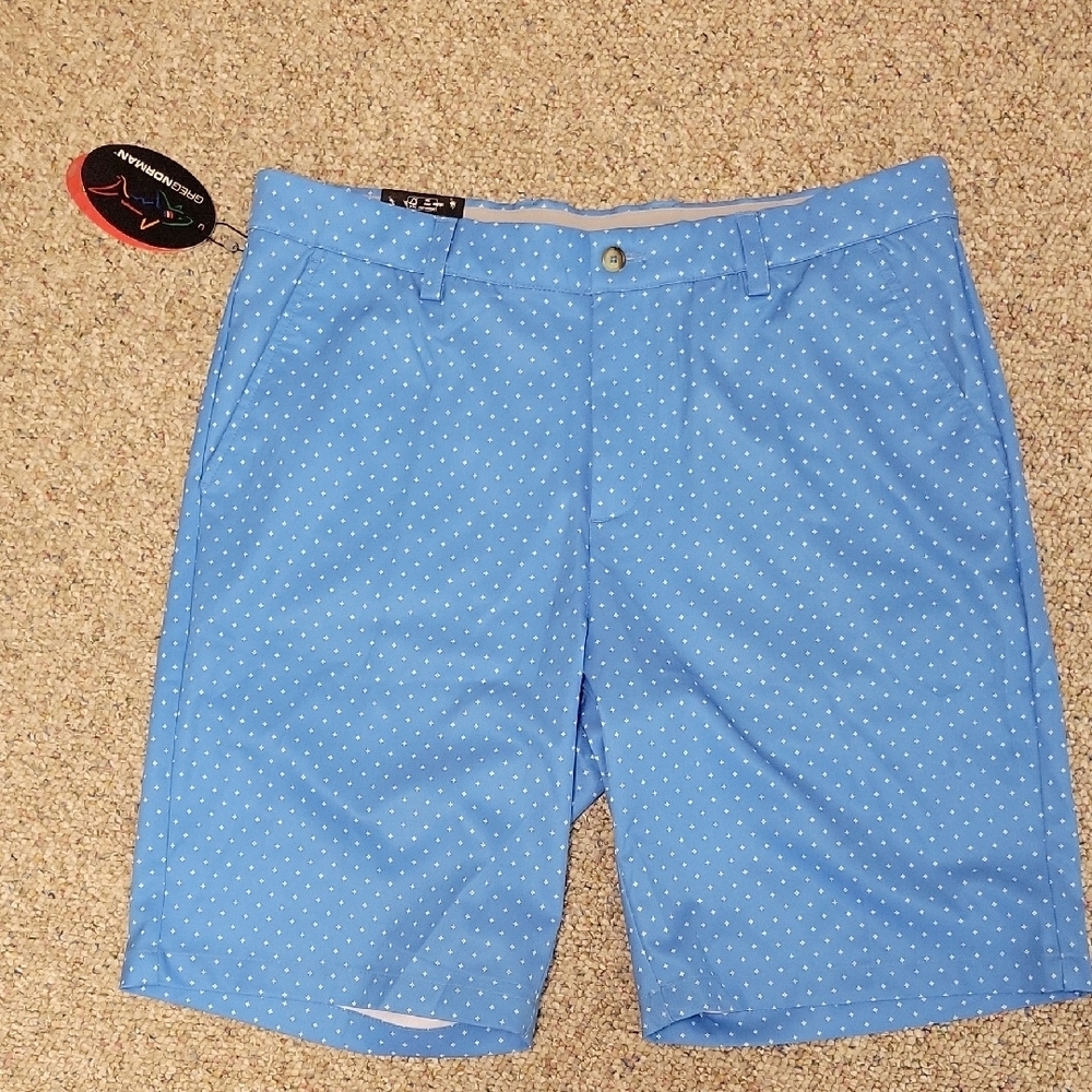 Greg Norman Collection Light Blue Micro Dot Flat-Front Men's Shorts